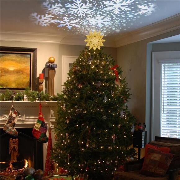 Christmas Tree Topper, 8" Gold Tree Star with Projector Lights 6-Pointed Lighted - Picture 6 of 8
